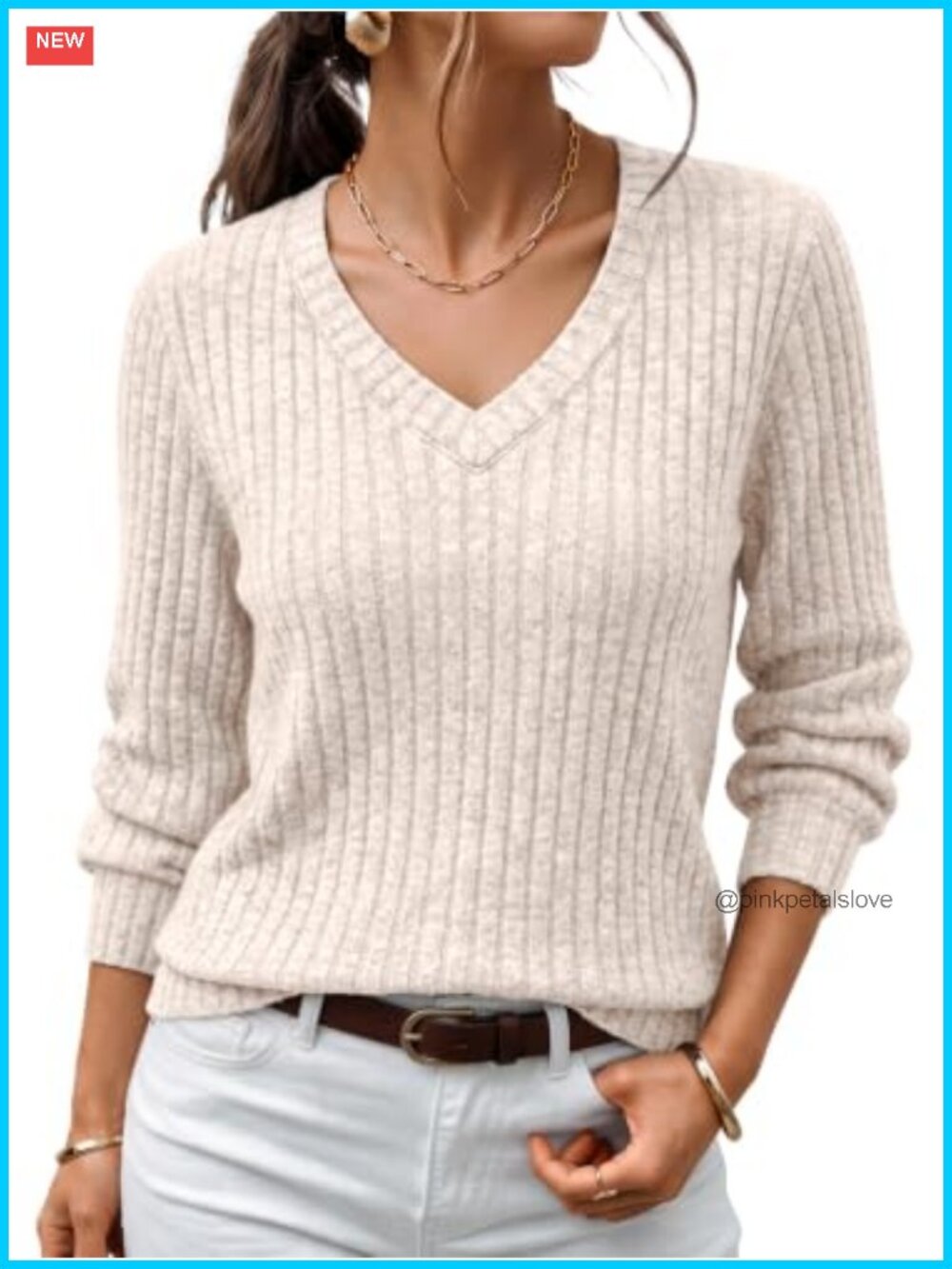 Womens V Neck Long Sleeve Tunic Top Lightweight Sweater Pullover
